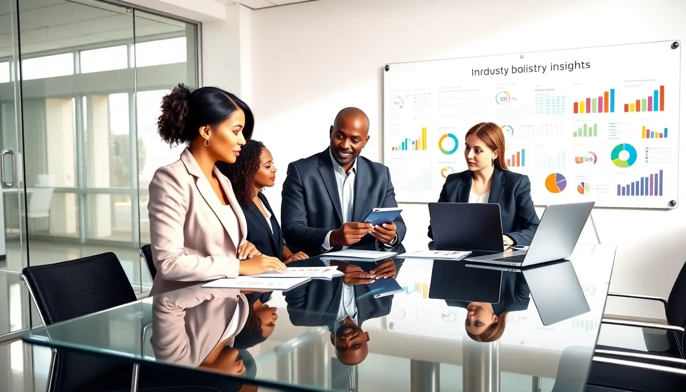 diverse team collaborating in a modern office for industry insights.