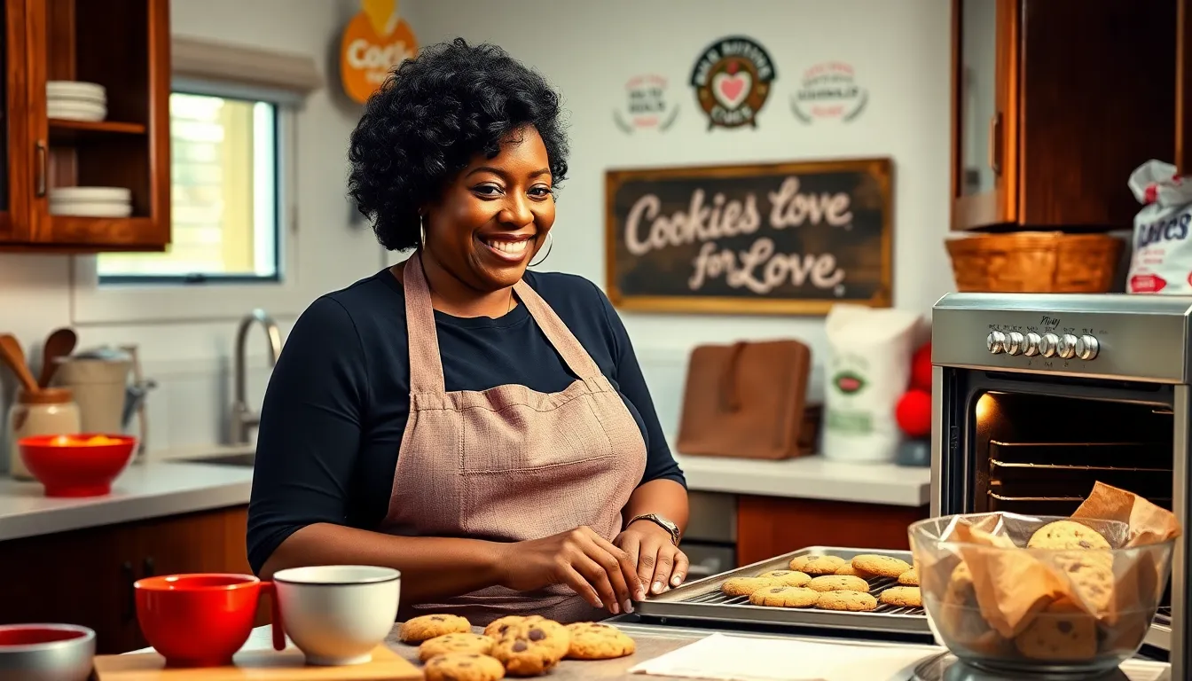 Mary Jackson baking cookies in a warm, inviting kitchen.