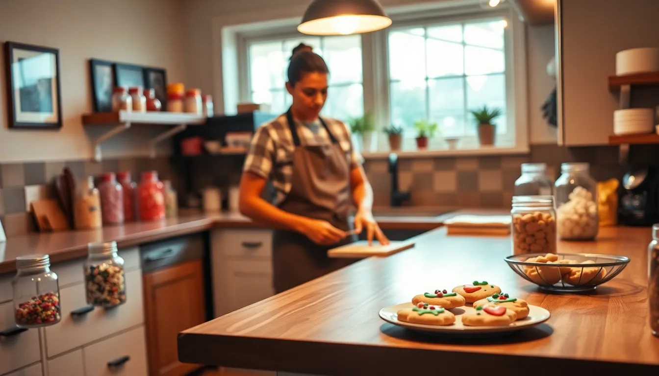 baker in a cozy kitchen preparing fresh cookies.