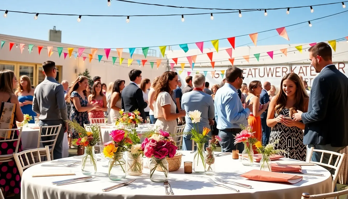 diverse guests enjoying a creatively decorated outdoor thrifty event.