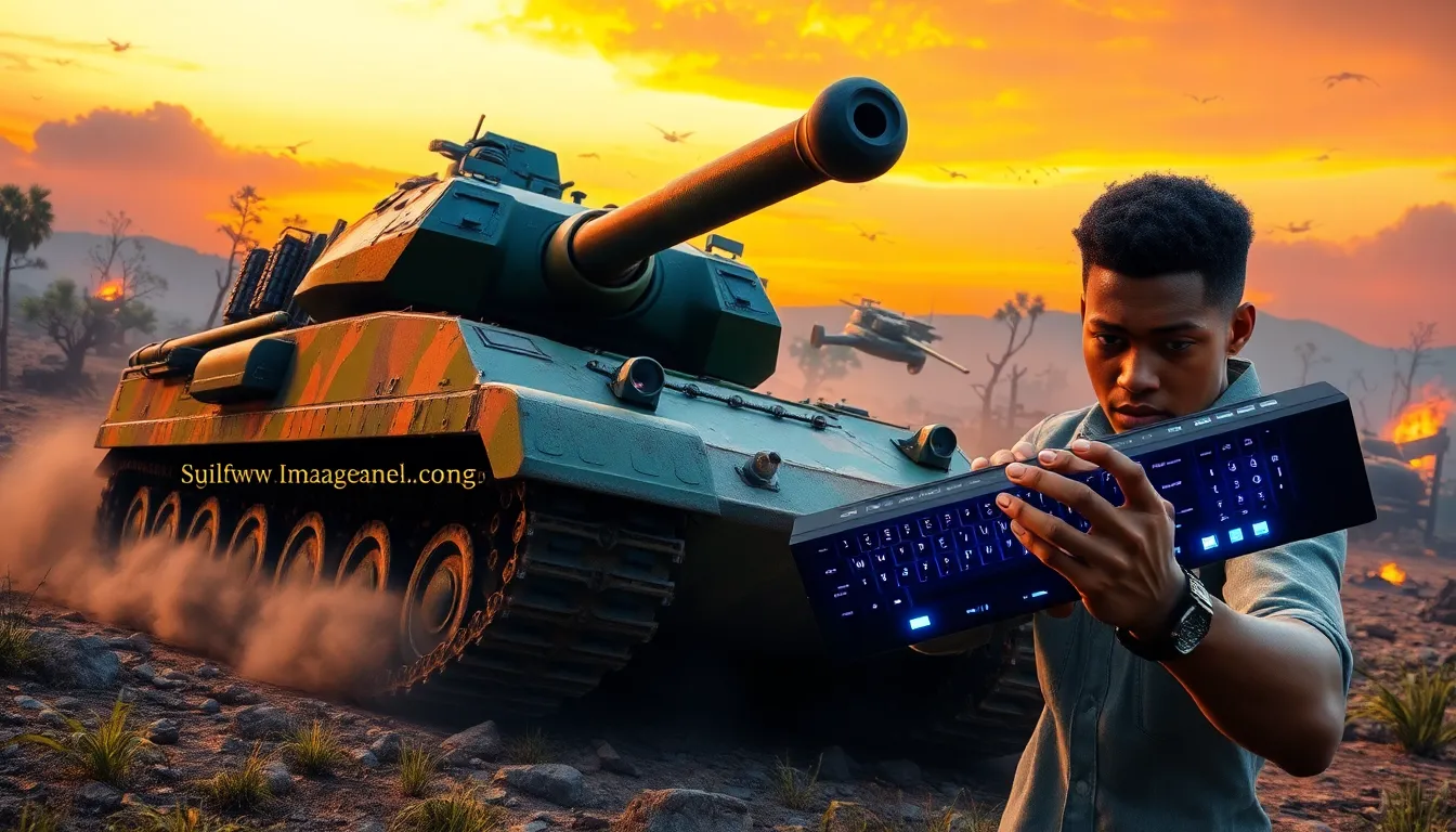 a tank battling in a war-torn landscape during a gaming session.