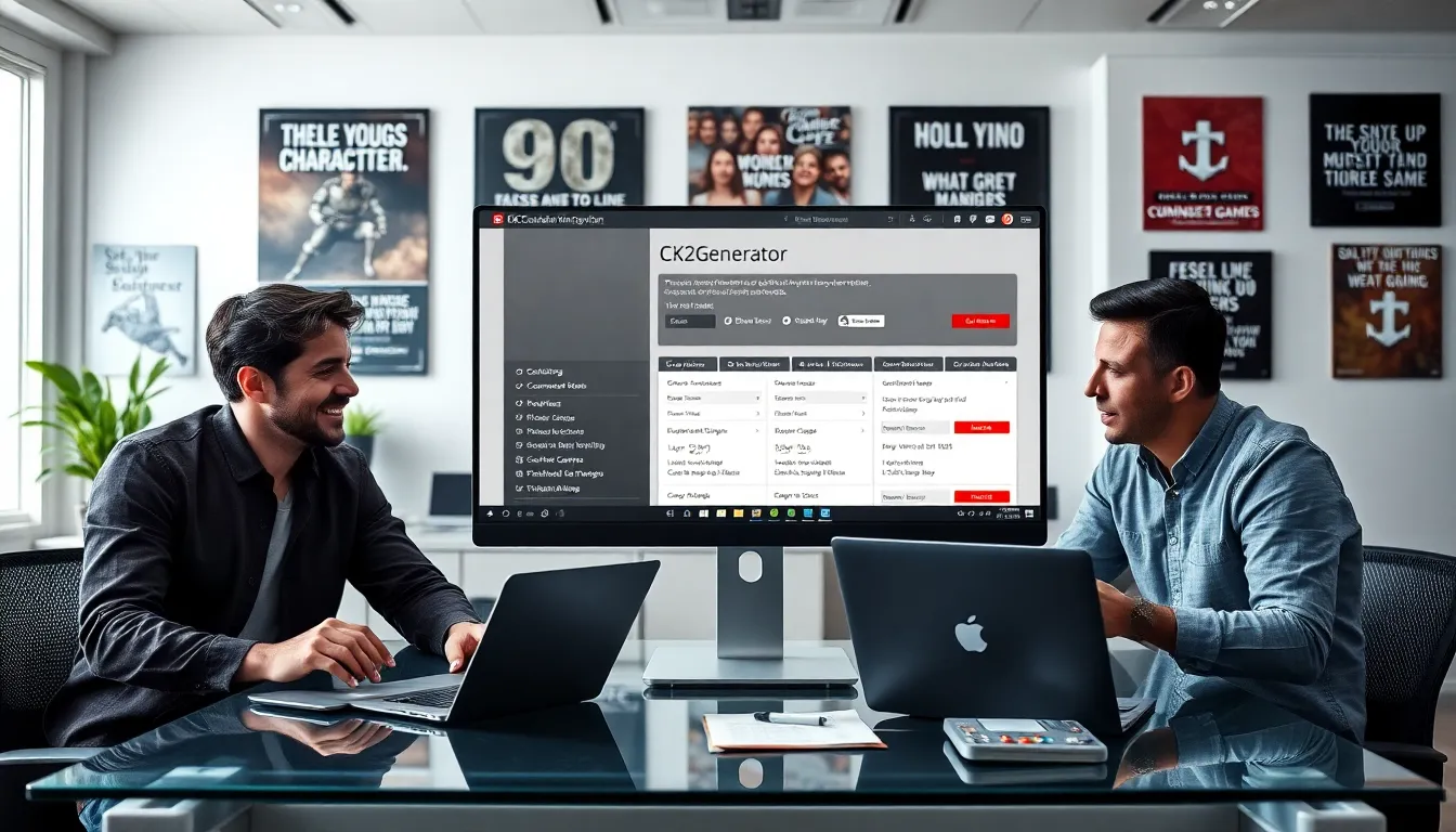 gamers discussing strategies at a modern workspace.